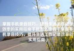 掌握手机录音技巧，提升生活工作记录效率的实用指南手机怎么录音「掌握手机录音技巧，提升生活工作记录效率的实用指南」