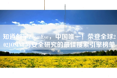 知道创宇ZoomEye，中国唯一！荣登全球2021OSINT与安全研究的最佳搜索引擎榜单